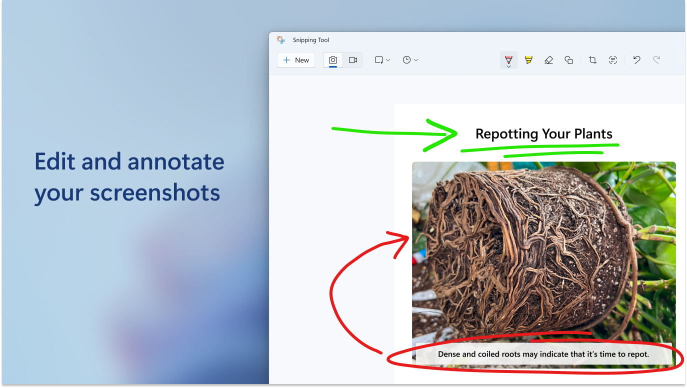 Snipping Tool annotation tools on a captured screenshot